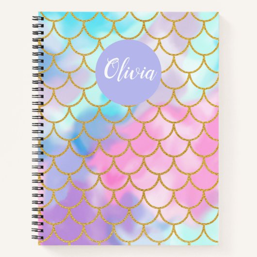Girly Pastel Ombre Gold Glitzer Mermaid Monogram Notizblock (Vorderseite)
