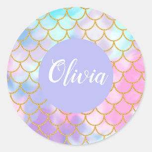 Girly Pastel Ombre Gold Glitzer Mermaid Monogram Runder Aufkleber