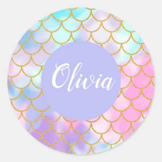 Girly Pastel Ombre Gold Glitzer Mermaid Monogram Runder Aufkleber