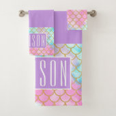 Girly Pastel Ombre Gold Glitzer Mermaid Name Badhandtuch Set (Insitu)