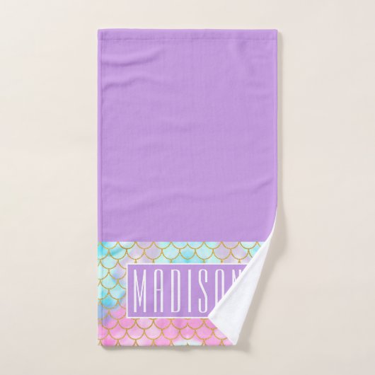 Girly Pastel Ombre Gold Glitzer Mermaid Name Badhandtuch Set (Handtuch)