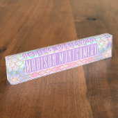 Girly Pastel Ombre Gold Glitzer Mermaid Name Namensplakette (Seite)