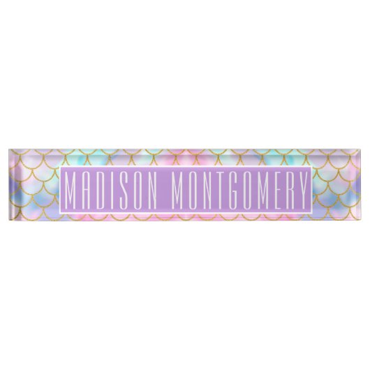 Girly Pastel Ombre Gold Glitzer Mermaid Name Namensplakette (Vorderseite)