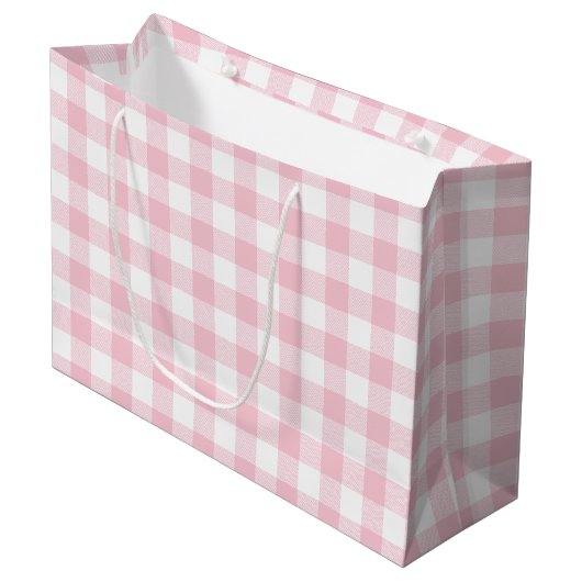 Girly Pastel Pink Gingham Kariert Große Geschenktüte (Vorderseite Schrägansicht)