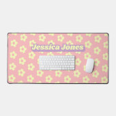Girly Pastel Pink Niedlich Daisy Groovy Name Schreibtischunterlage (Tastatur & Maus)