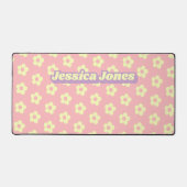 Girly Pastel Pink Niedlich Daisy Groovy Name Schreibtischunterlage (Vorderseite)