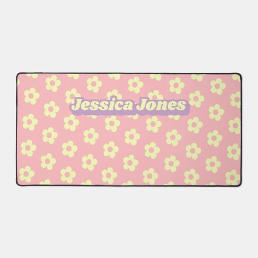 Girly Pastel Pink Niedlich Daisy Groovy Name Schreibtischunterlage (Vorderseite)