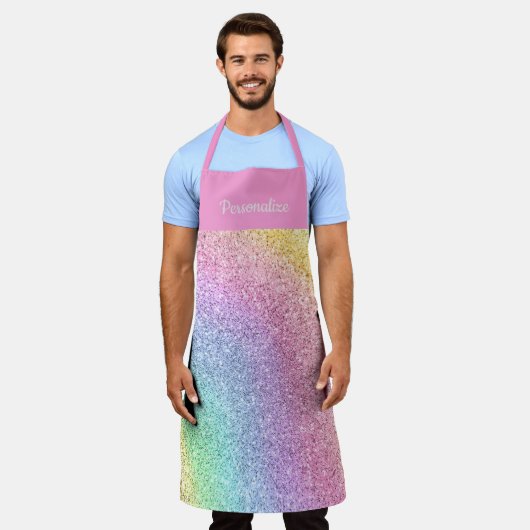 Girly Pastel Rainbow Glitzer Pattern Personalisier Schürze (Getragen)