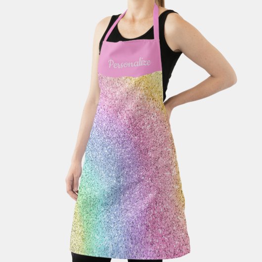 Girly Pastel Rainbow Glitzer Pattern Personalisier Schürze (InSitu)