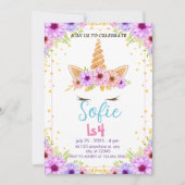 Girly Pastel Unicorn Magical Birthday Einladung (Vorderseite)