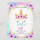 Girly Pastel Unicorn Magical Birthday Einladung (Vorne/Hinten)