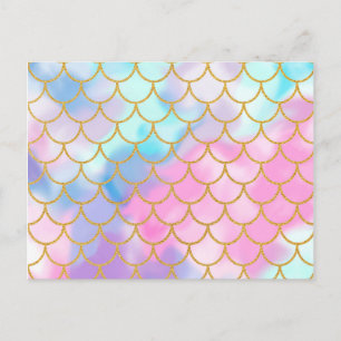 Girly Pastell Ombre Gold Glitter Meerjungfrau Postkarte