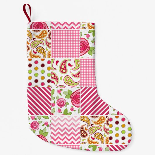 Girly Patchwork-inspirierter WeihnachtsStrumpf Kleiner Weihnachtsstrumpf (Vorderseite)