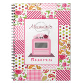 Girly Patchwork u. Retro Ofen-Rezept-Notizbuch Notizblock (Vorderseite)