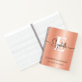 Girly Peach Brushed Metal Script Name Mit Monogram Notizblock (Innenseite)