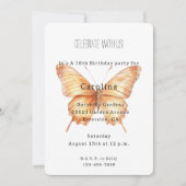 Girly Peach Butterfly Birthday Einladung (Vorderseite)