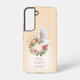 Girly Peach Check Rose Wreath White Dove Faith Samsung Galaxy Hülle
