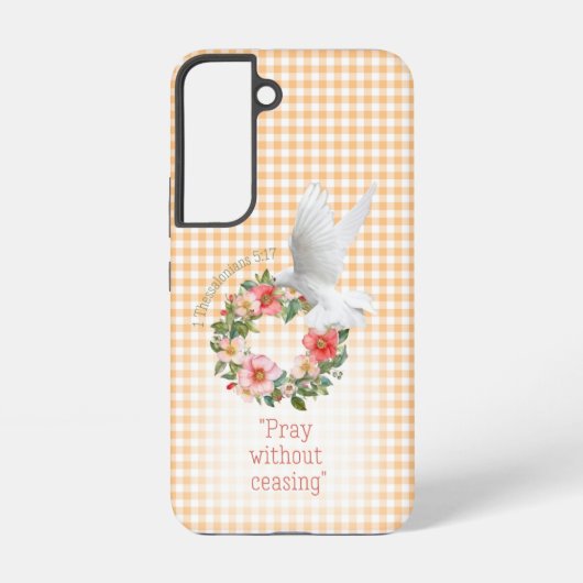 Girly Peach Check Rose Wreath White Dove Faith Samsung Galaxy Hülle (Rückseite)