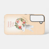 Girly Peach Check Rose Wreath White Dove Faith Samsung Galaxy Hülle (Rückseite (Horizontal))
