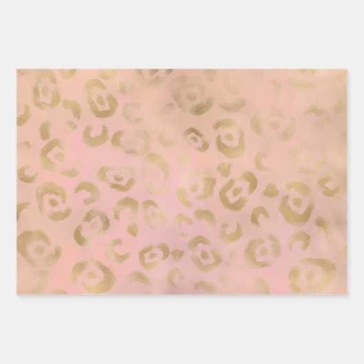 Girly Peach Gold Leopard Glitzer Geschenkpapier Set (Vorderseite 3)