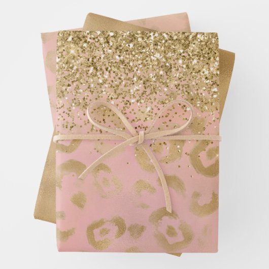 Girly Peach Gold Leopard Glitzer Geschenkpapier Set (Beispiel)