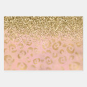 Girly Peach Gold Leopard Glitzer Geschenkpapier Set (Vorderseite)