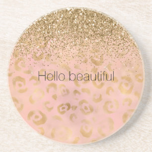 Girly Peach Gold Leopard Glitzer Getränkeuntersetzer