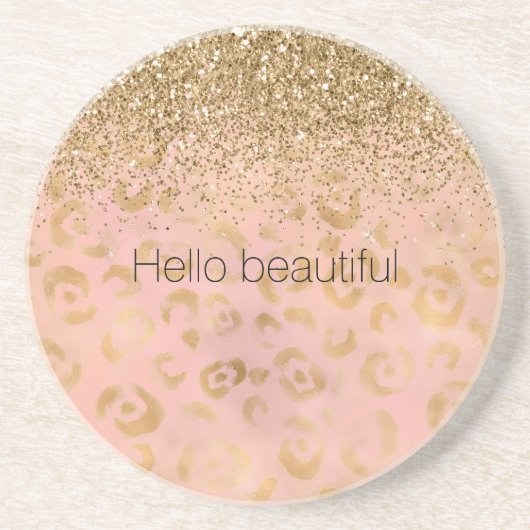 Girly Peach Gold Leopard Glitzer Getränkeuntersetzer (Vorne)