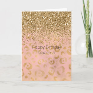 Girly Peach Gold Leopard Glitzer Karte