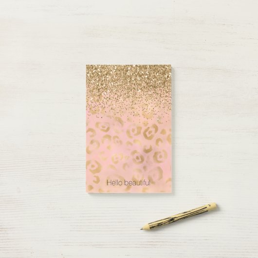 Girly Peach Gold Leopard Glitzer Post-it Klebezettel (Auf Schreibtisch)