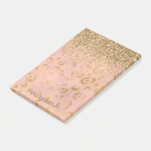 Girly Peach Gold Leopard Glitzer Post-it Klebezettel (angewinkelt)