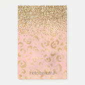 Girly Peach Gold Leopard Glitzer Post-it Klebezettel (Vorderseite)