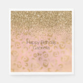 Girly Peach Gold Leopard Glitzer Serviette (Vorderseite)