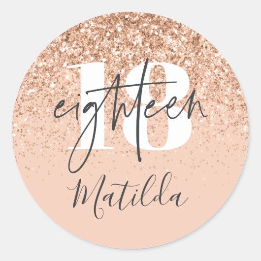 Girly Peach Graue Glitzer Moderne Typografie Runder Aufkleber (Vorderseite)