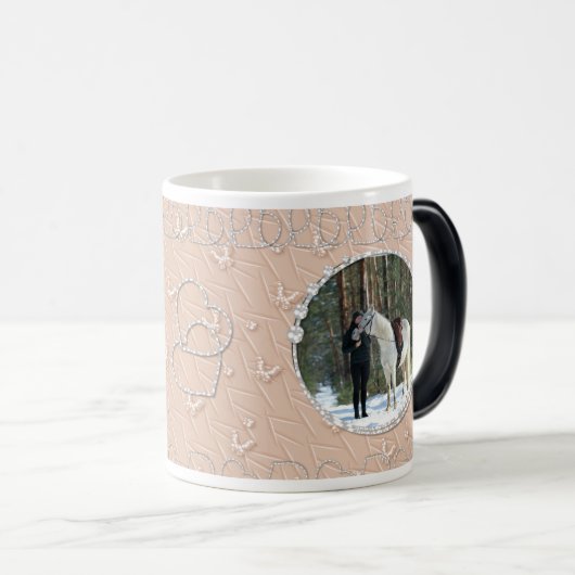 Girly Peach Imitate Funkelnd Zwei Foto Herzinfarkt Verwandlungstasse (VorderseiteRechts)