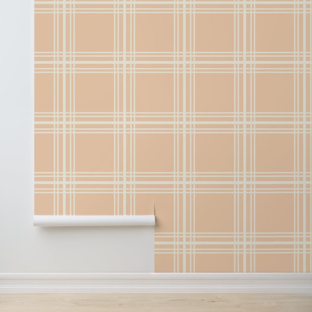 Girly Peach mit Ivory White Grid Lines Kinderzimme Tapete (Anwendung)