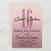 Girly Peach Pink Imitats Glitzer Ombre 16 . Geburt Einladung (Vorne/Hinten)