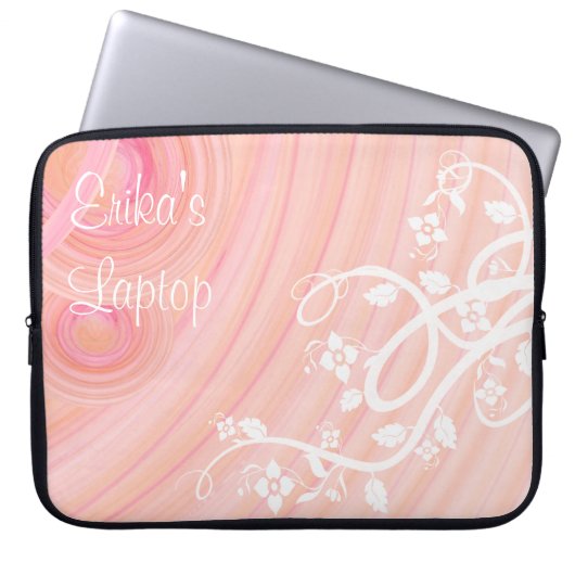 Girly Peach Spirals Filigree Blume Template Laptopschutzhülle (Vorderseite)