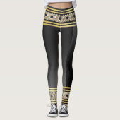 Girly Pearls Moderne Gold Black Stripes Stilvoll Leggings (Vorderseite)