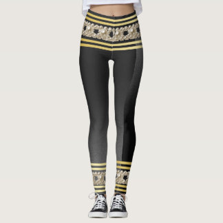 Girly Pearls Moderne Gold Black Stripes Stilvoll Leggings