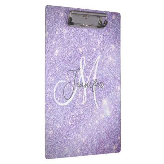 Girly Periwinkle Blue Glitzer Blush Monogram Name Klemmbrett (Rechts)