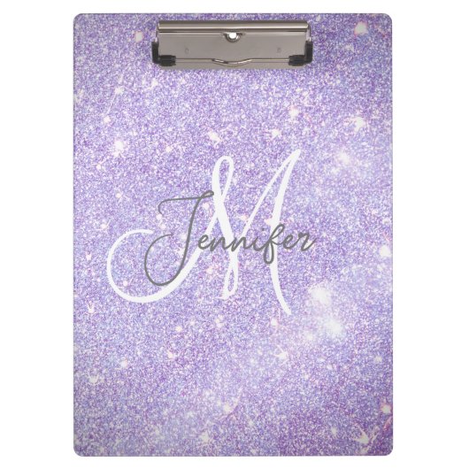 Girly Periwinkle Blue Glitzer Blush Monogram Name Klemmbrett (Vorderseite)
