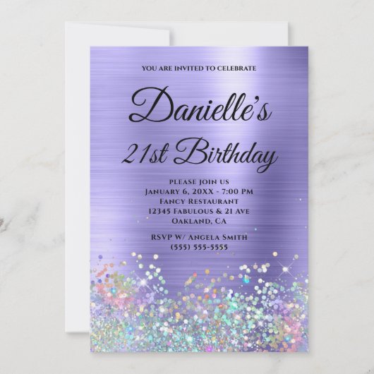 Girly Periwinkle Foil Holo Glitzer Extravagant Mon Einladung (Vorderseite)