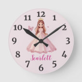 Girly Personalisiert Princess Pink Runde Wanduhr (Vorderseite)