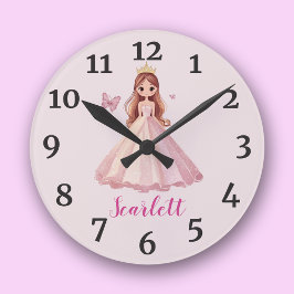 Girly Personalisiert Princess Pink Runde Wanduhr