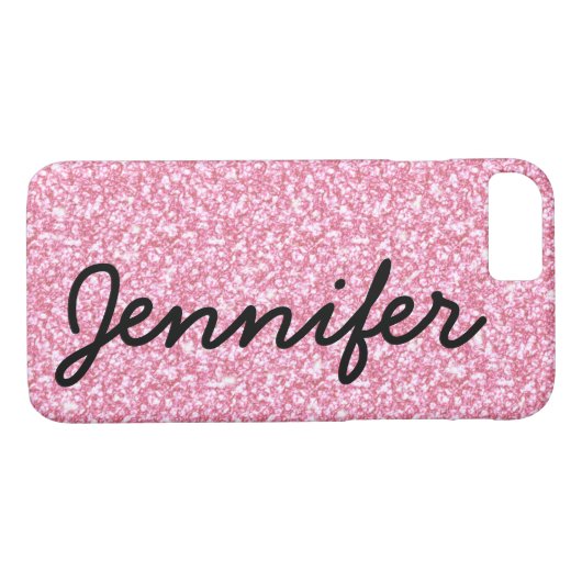 Girly personalisiertes Skript-Imitat-rosa Glitzer Case-Mate iPhone Hülle (Rückseite (Horizontal))