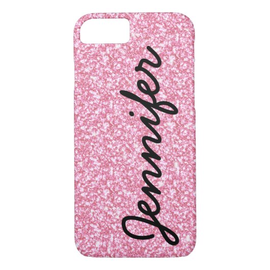 Girly personalisiertes Skript-Imitat-rosa Glitzer Case-Mate iPhone Hülle (Rückseite)