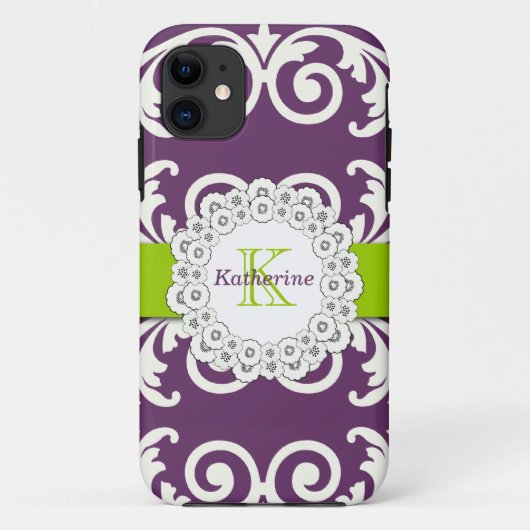 Girly Pflaumen-lila grüner Wirbels-Blumenmuster Case-Mate iPhone Hülle (Rückseite)