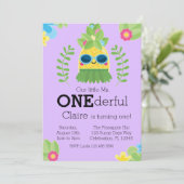 Girly Pineaple Frau Onederful Erste Einladung (Stehend Vorderseite)