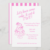 Girly Pink 2nd Birthday Invitation - Cake Theme Einladung (Vorne/Hinten)